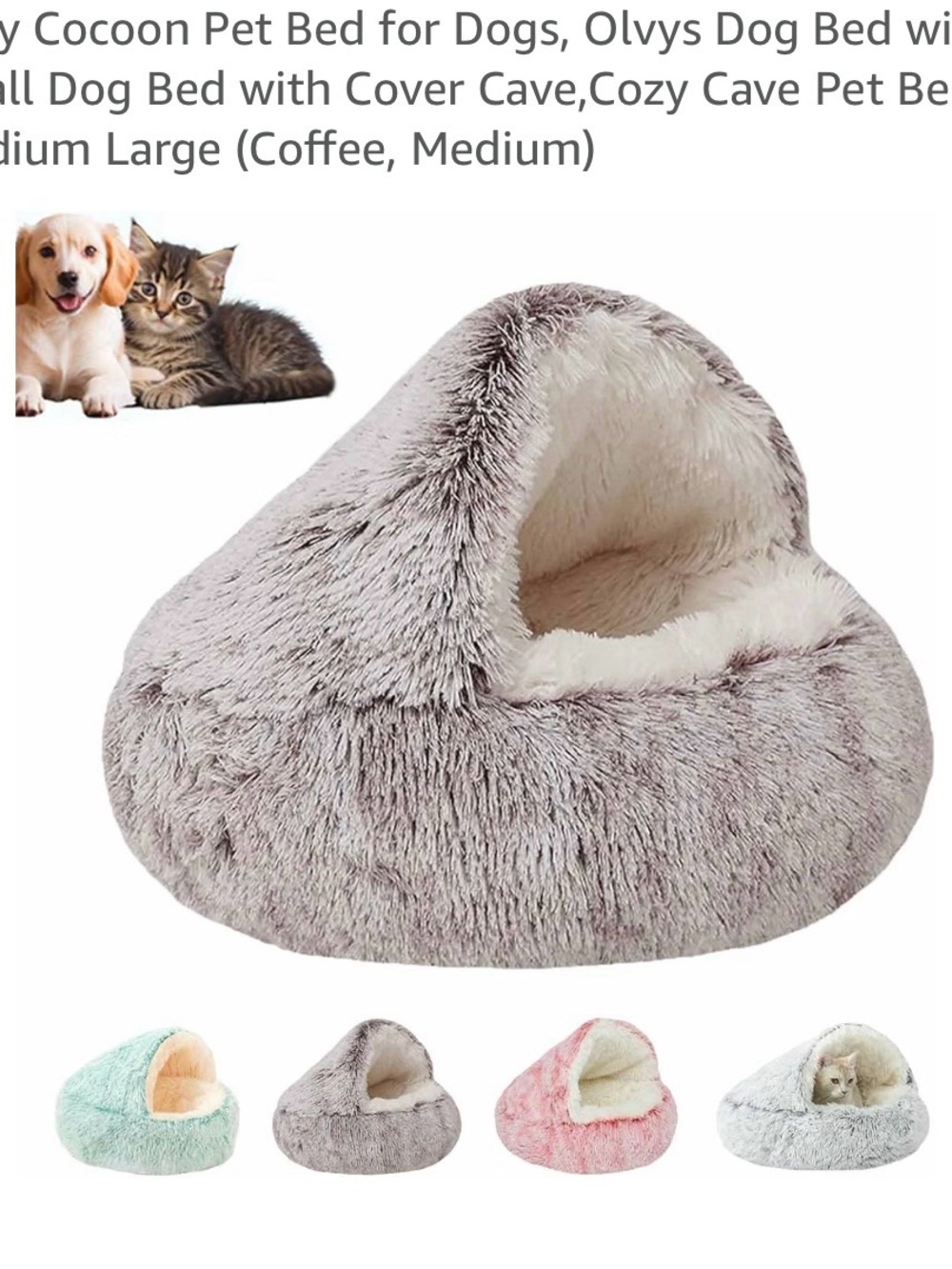 Plush Cozy Cave Pet Bed for Dogs & Cats - Coffee - Medium